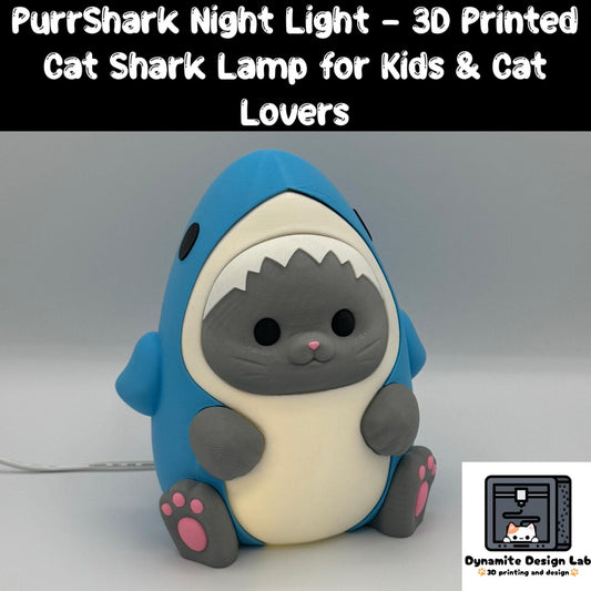 PurrShark Night Light – 3D Printed Cat Shark Lamp for Kids & Cat Lovers